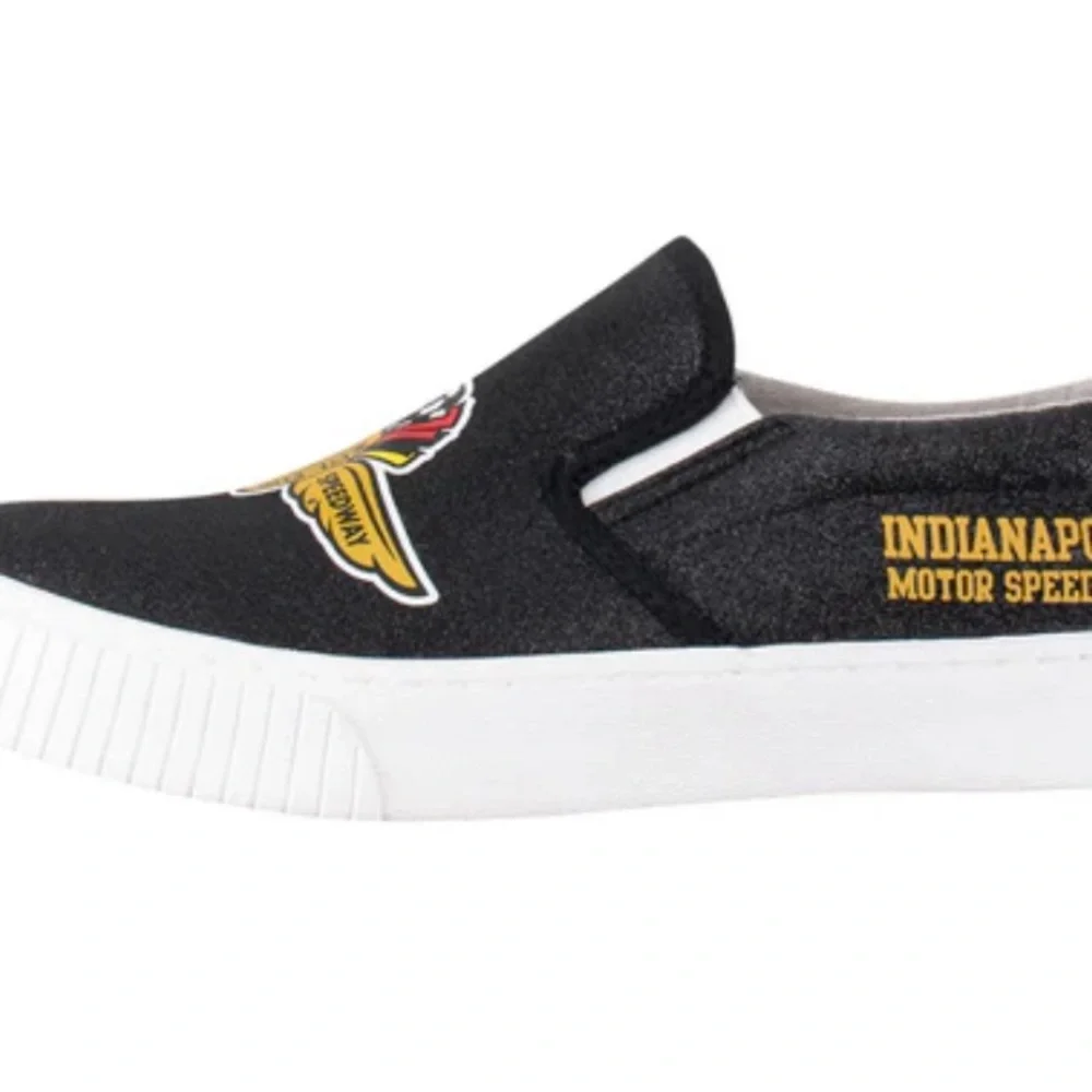 🆕 Race Fans🏁Wing Wheel Flag Glitter Black Slip-On Sneakers with Winged Logo. NWT